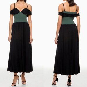Simkhai Amarantha Black Green Off Shoulder Cocktail Maxi Dress Size L